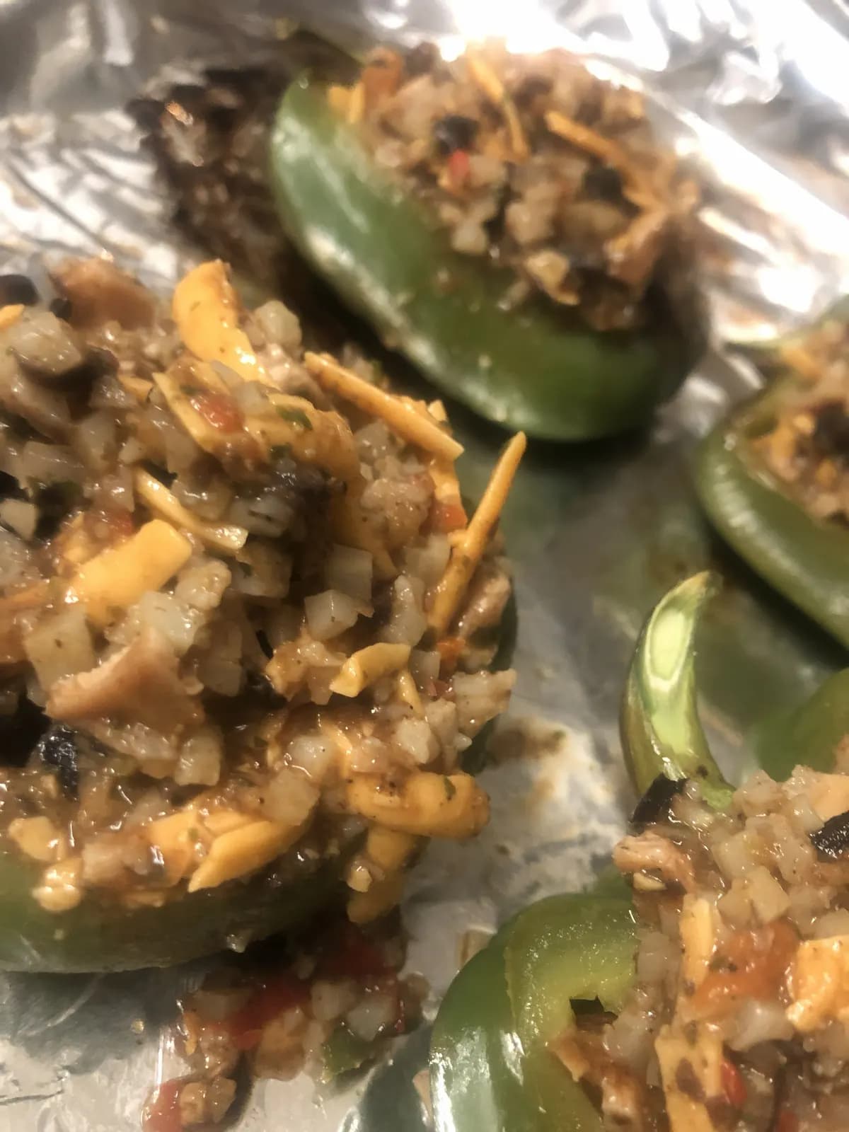 Close-up of stuffed peppers with savory filling